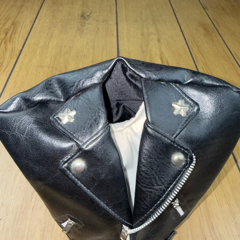 Vintage Biker Leather Jacket Wine Bottle Cooler Sleeve with Freezing Elements